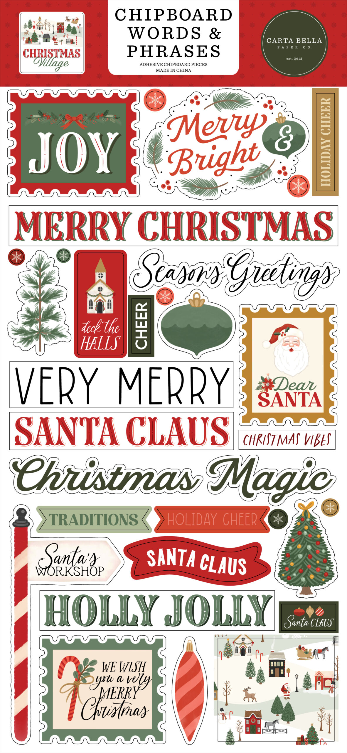 Carta Bella Christmas Village Chipboard Words & Phrases