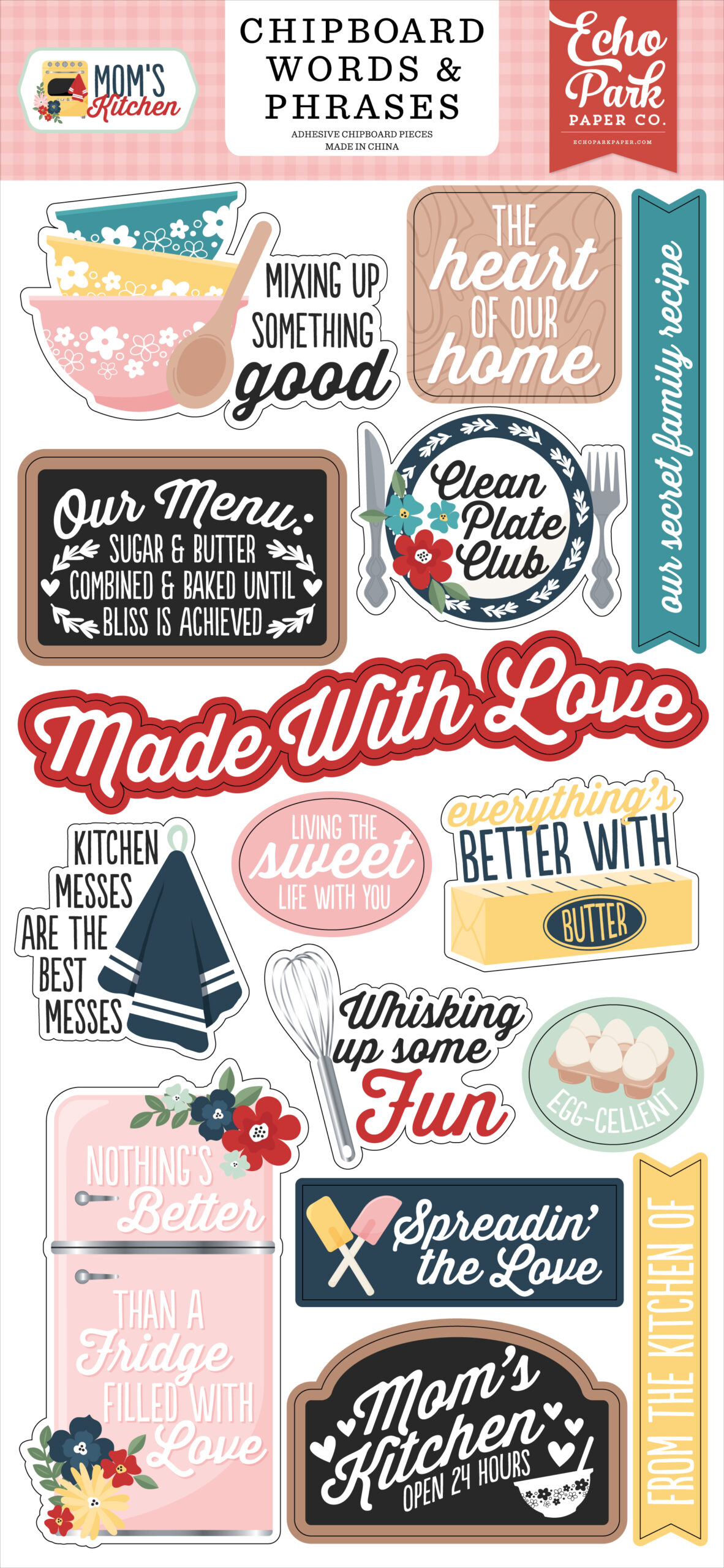 Echo Park Mom's Kitchen Chipboard Word & Phrases