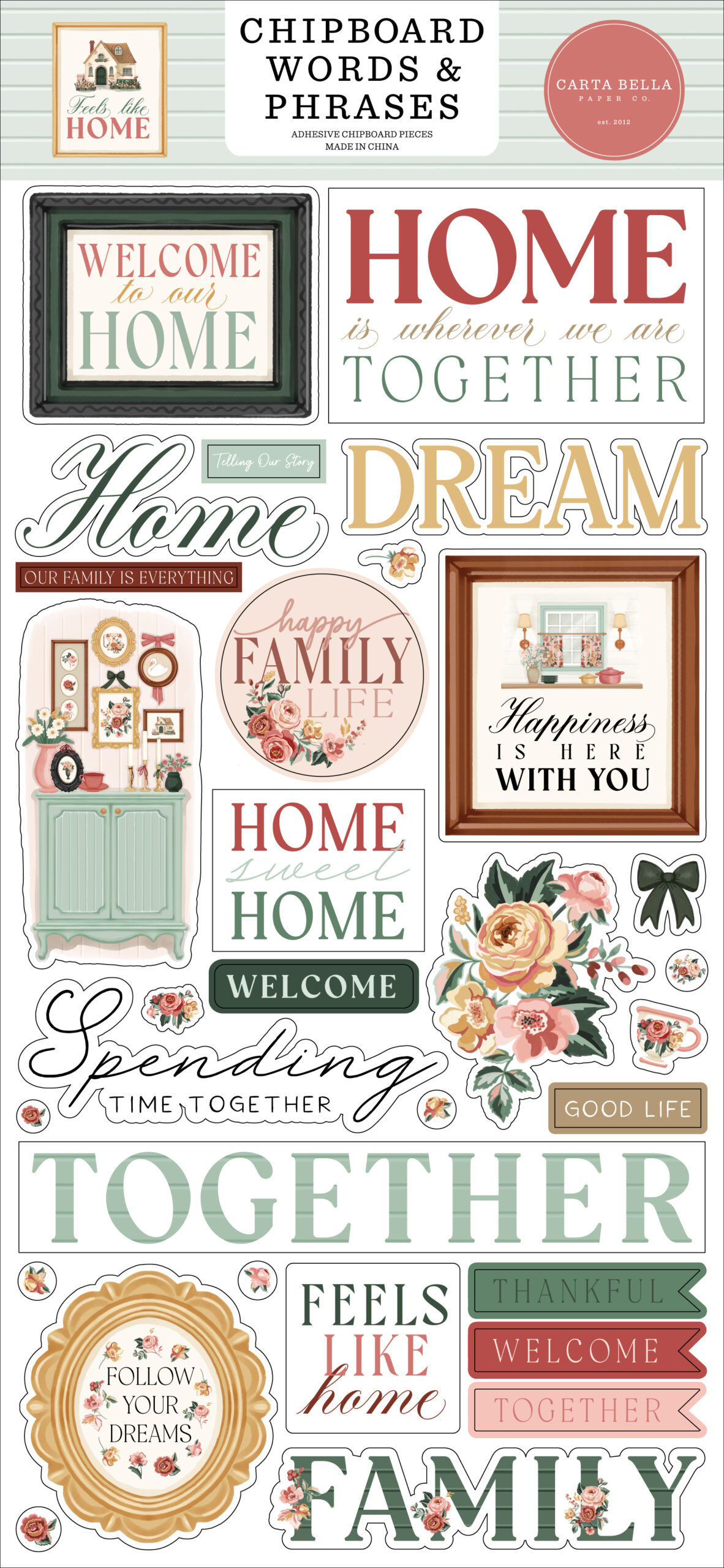 Carta Bella Feels Like Home Chipboard Words & Phrases