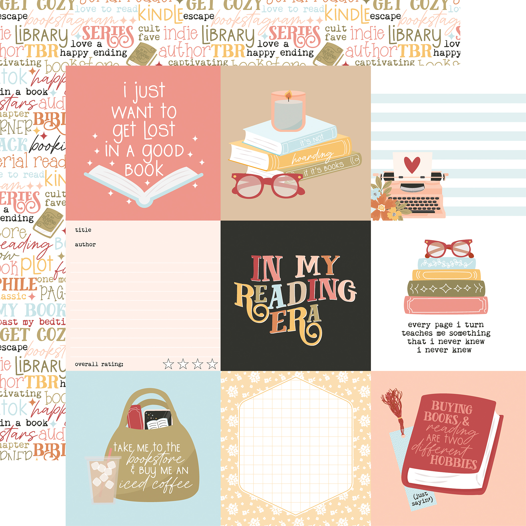 Echo Park Bookish 12X12 4X4 Journaling Cards