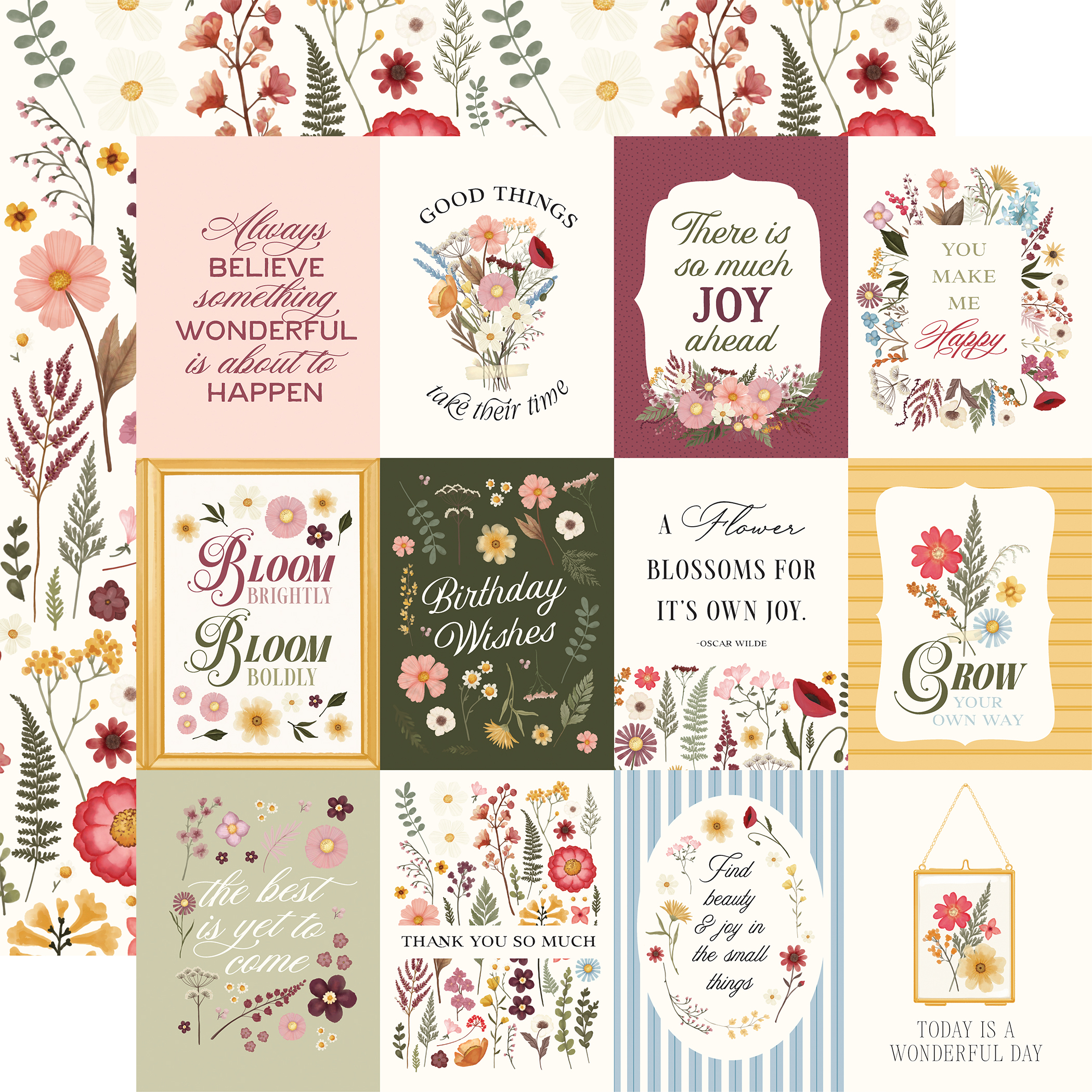 Carta Bella Pressed Floral 12X12 3X4 Journaling Cards