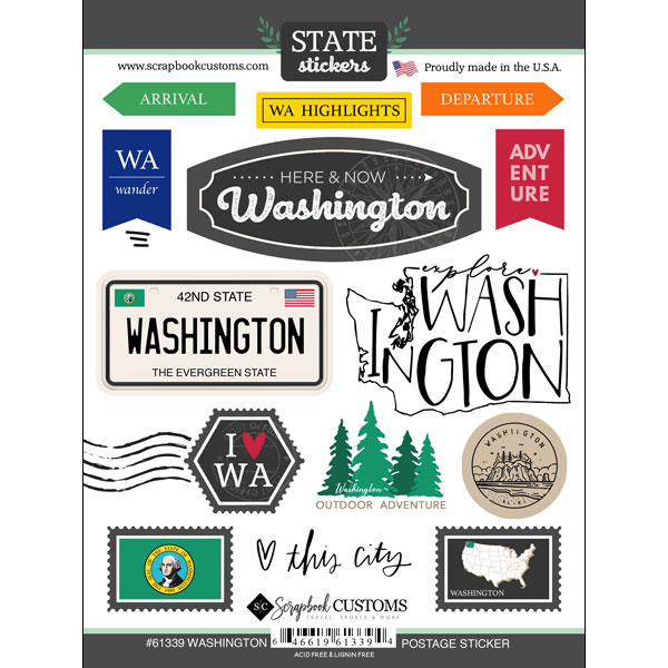 SCRAPBOOK CUSTOMS STATE STICKER WASHINGTON POSTAGE