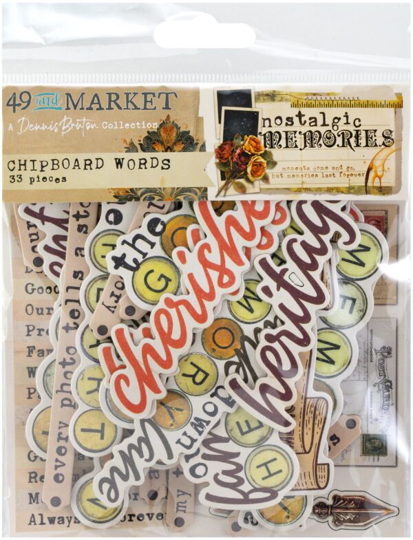 49 & Market Ephemera Nostalgic Memories Chipboard Words