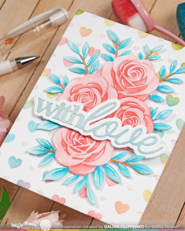 Waffle Flower Stencil Postage Collage Peony