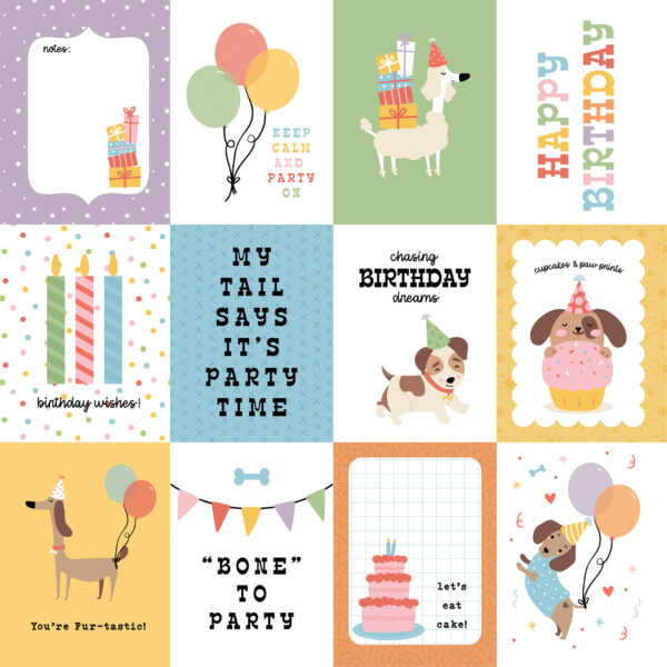 Echo Park Party Animal 12X12 3X4 Journaling Cards