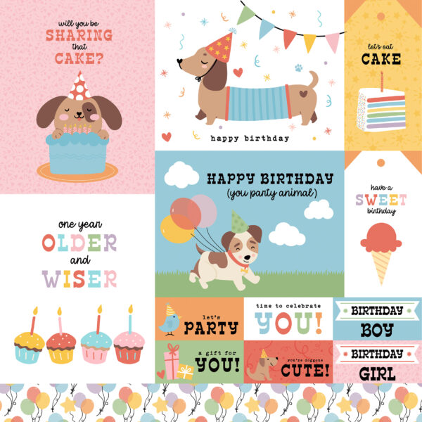 Echo Park Party Animal 12X12 Multi Journaling Cards