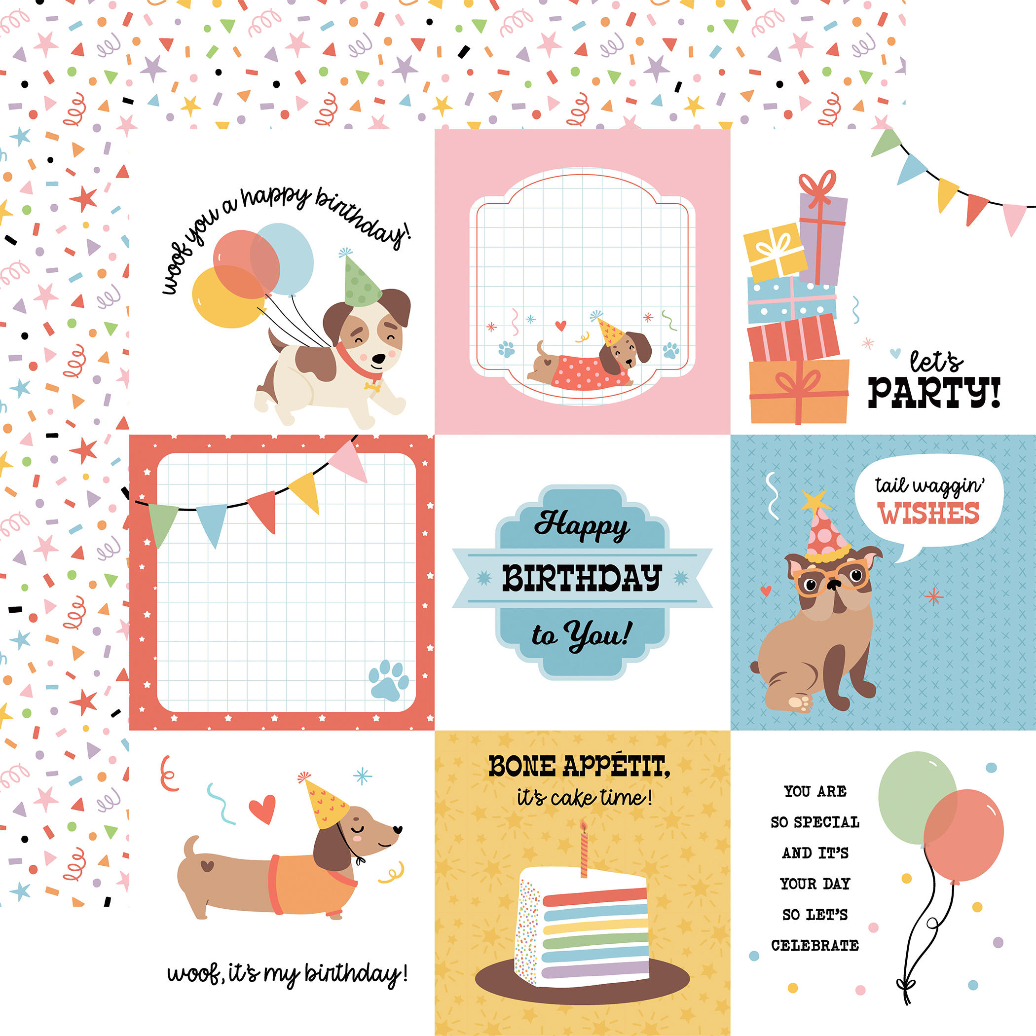 Echo Park Party Animal 12X12 4X4 Journaling Cards