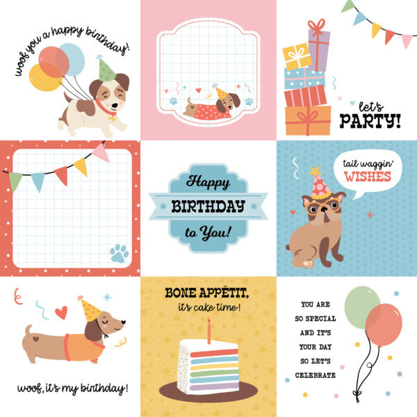 Echo Park Party Animal 12X12 4X4 Journaling Cards