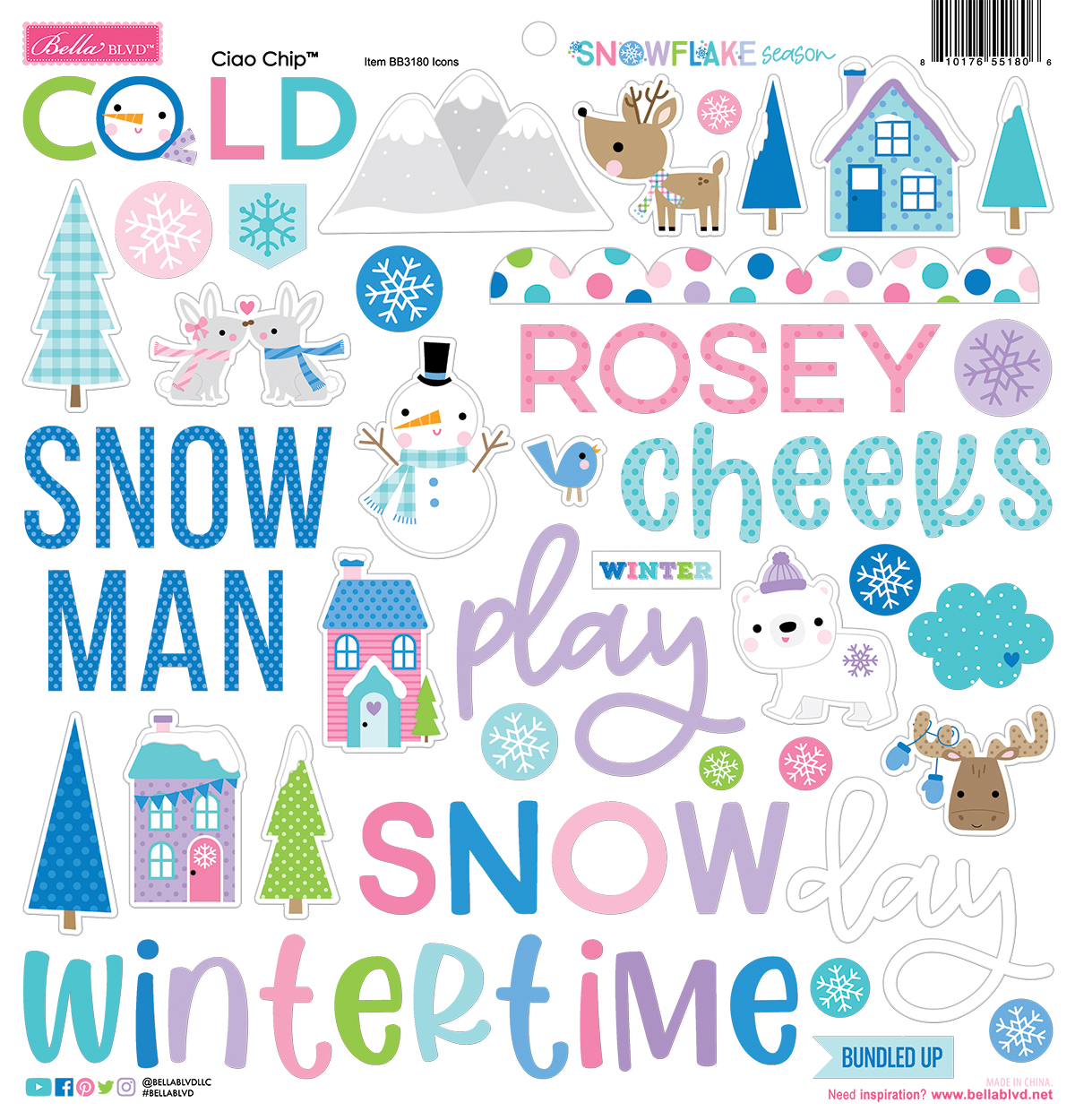Bella Boulevard Snowflake Season Ciao Chipboard Icons