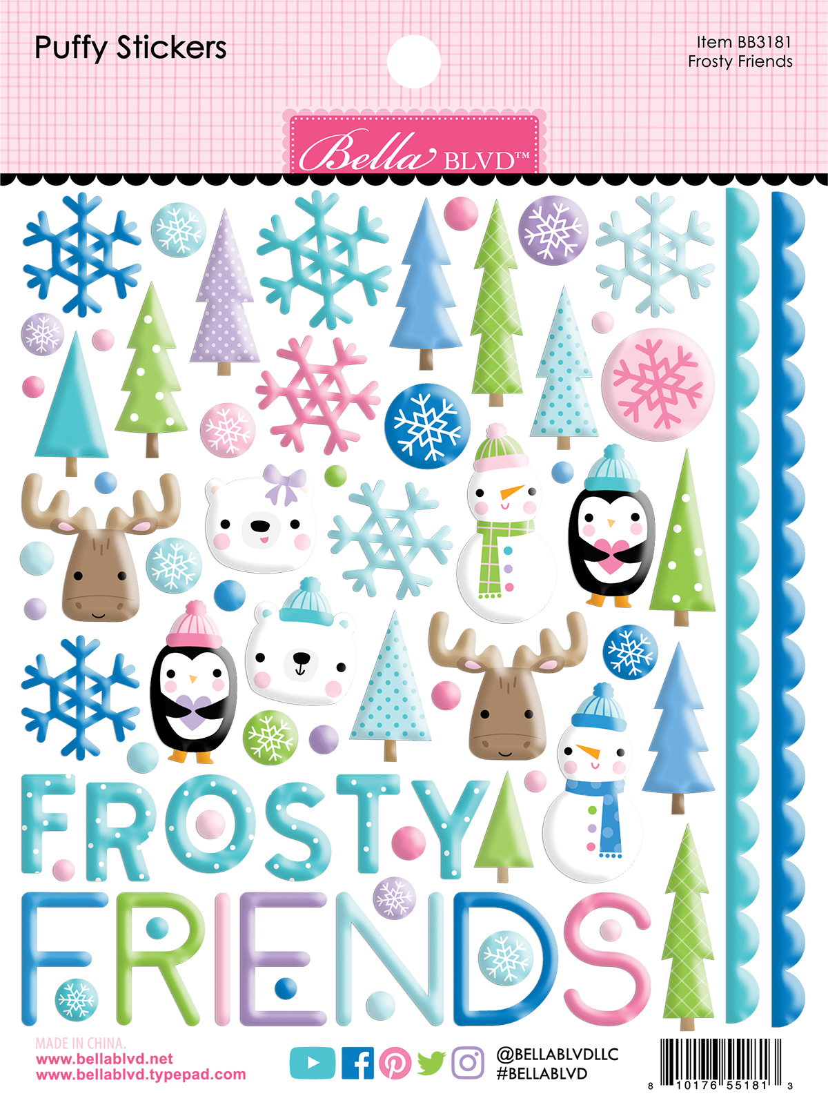 Bella Boulevard Snowflake Season Frosty Friends Puffy Stickers