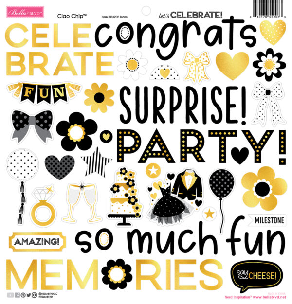 Bella Boulevard Let's Celebrate! Ciao Chipboard Icons