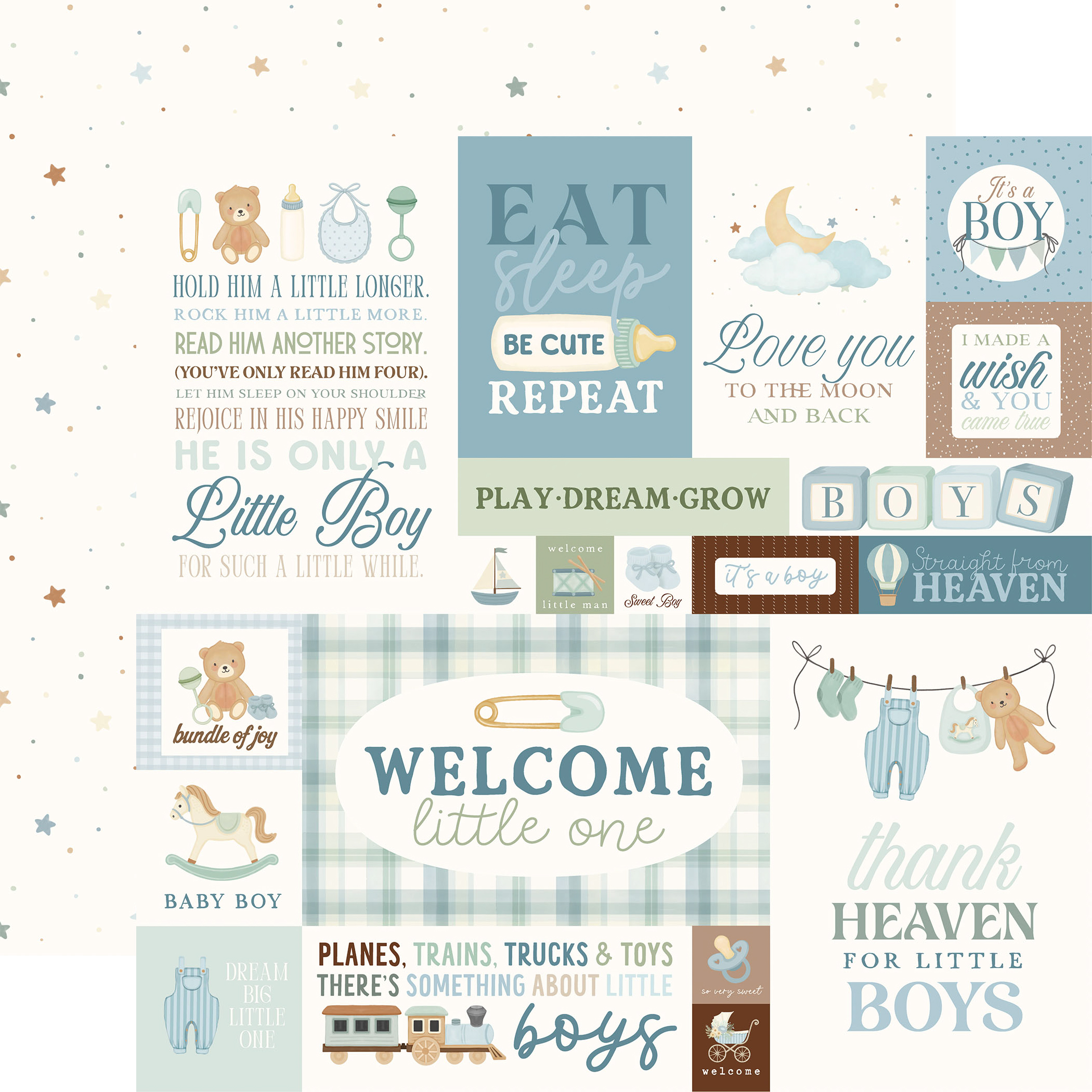 Carta Bella Little Lullbies Baby Boy 12X12 Baby Boy Journaling Cards