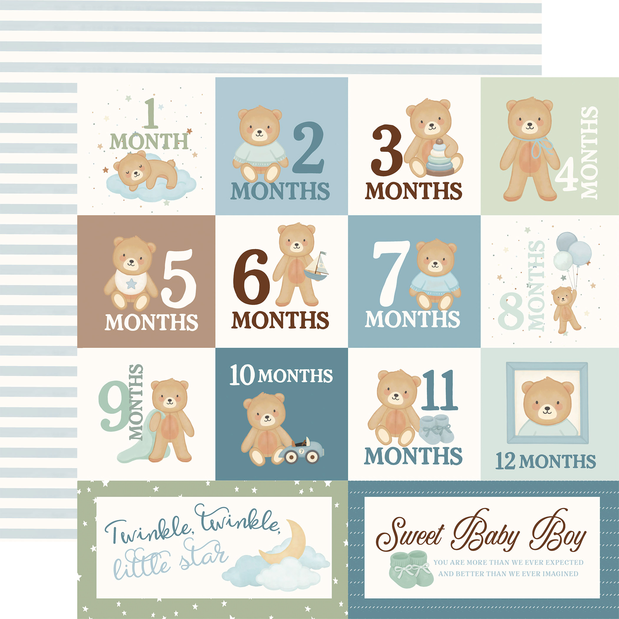 Carta Bella Little Lullbies Baby Boy 12X12 Monthly Journaling Cards