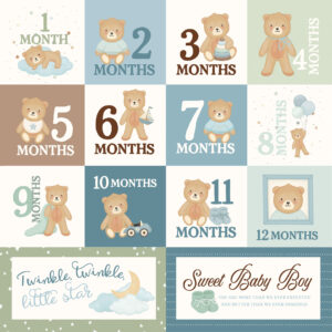 Carta Bella Little Lullbies Baby Boy 12X12 Monthly Journaling Cards
