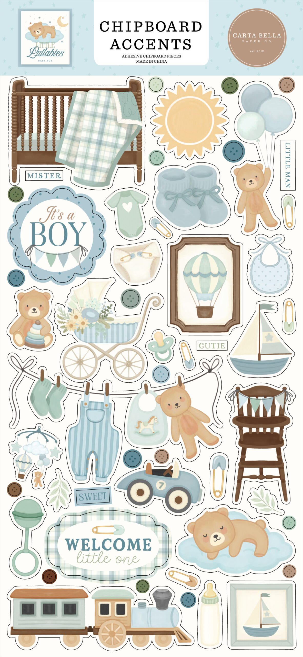 Carta Bella Little Lullabies Baby Boy 6X13 Chipboard Accents