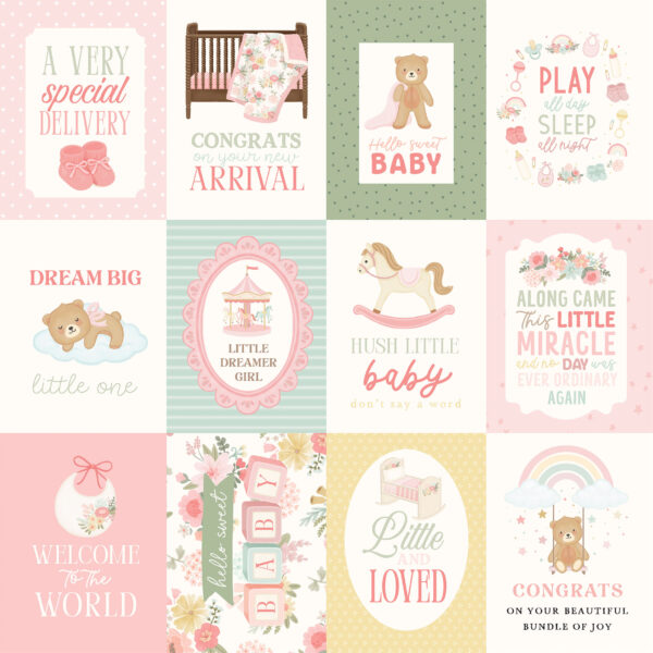 Carta Bella Little Lullbies Baby Girl 12X12 3X4 Journaling Cards