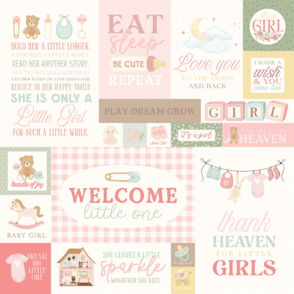 Carta Bella Little Lullbies Baby Girl 12X12 Baby Girl Journaling Cards