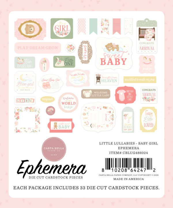 Carta Bella Little Lullabies Baby Girl Ephemera