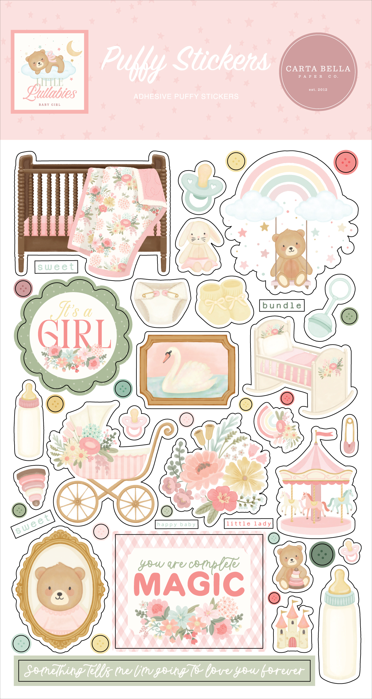 Carta Bella Little Lullabies Baby Girl Puffy Stickers