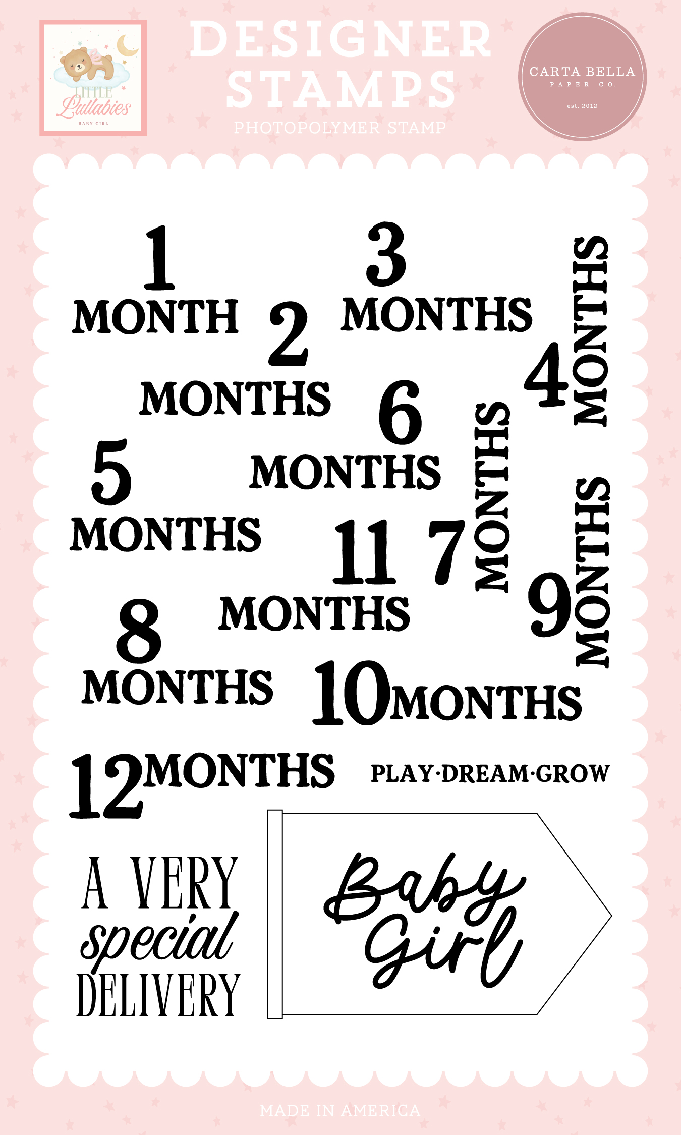 Carta Bella Little Lullabies Baby Girl Baby Girl Months Stamp Set