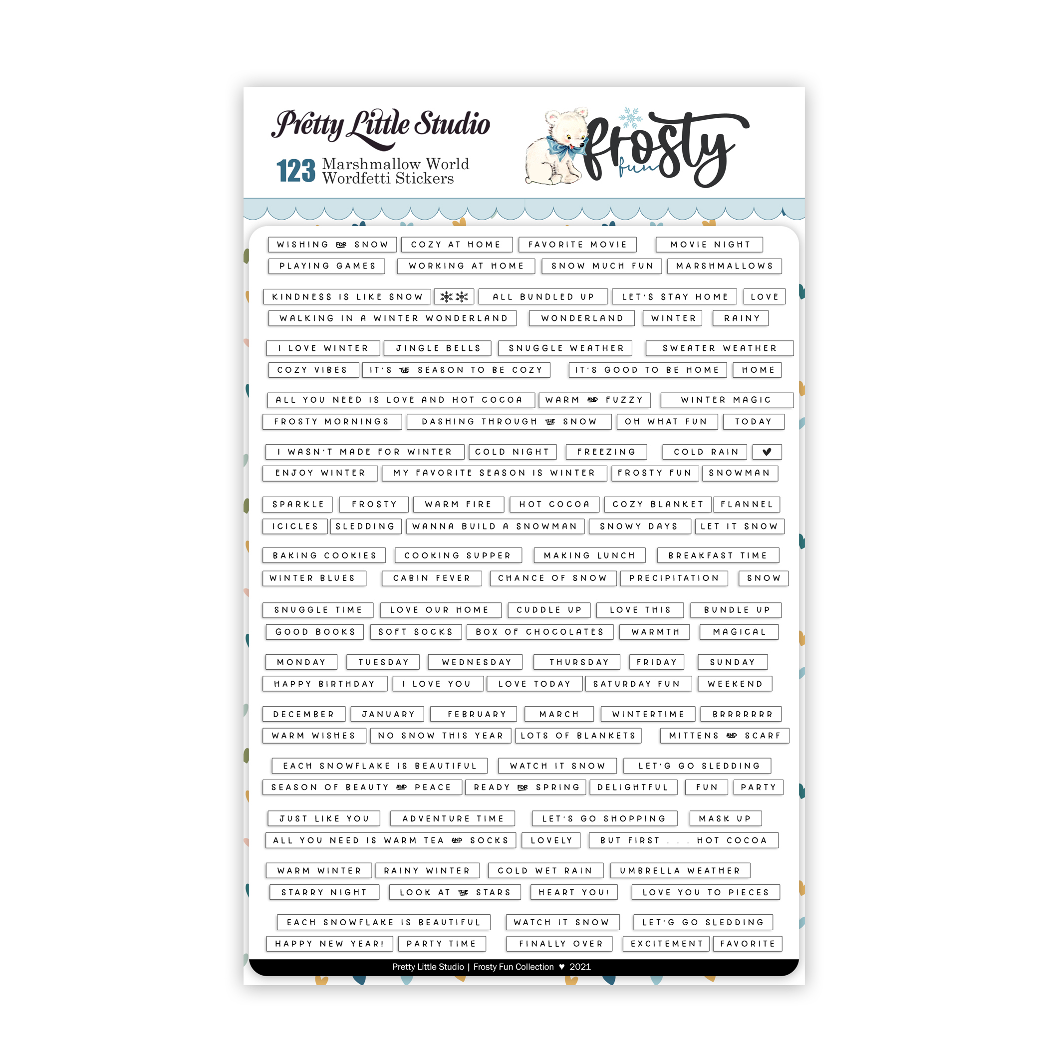 Pretty Little Studio Frosty & Friends Stickers Marshmallow World Wordfetti Color