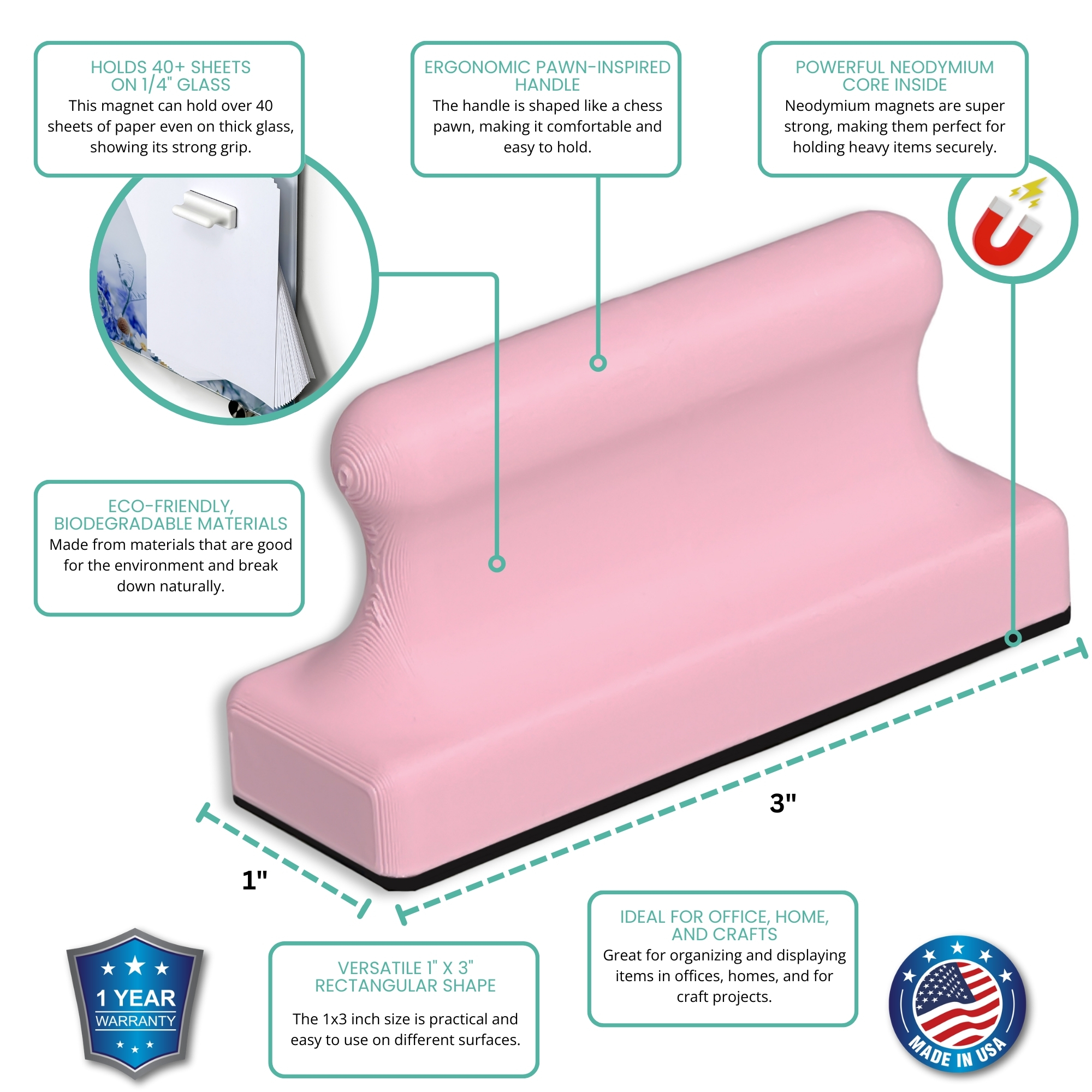 Glass Board Studios Megapawn Magnet Blush Pink