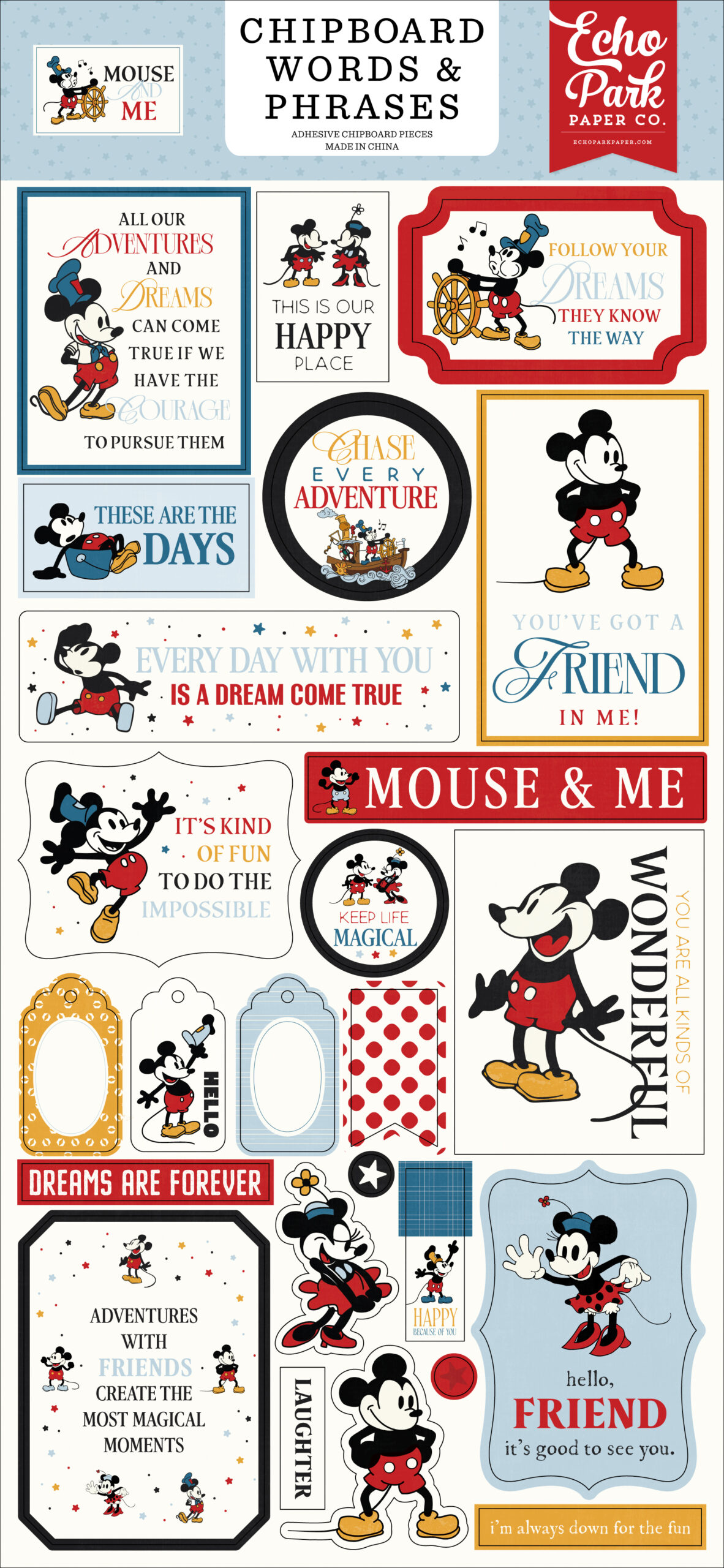 Echo Park Mouse & Me 6X13 Chipboard Word & Phrases