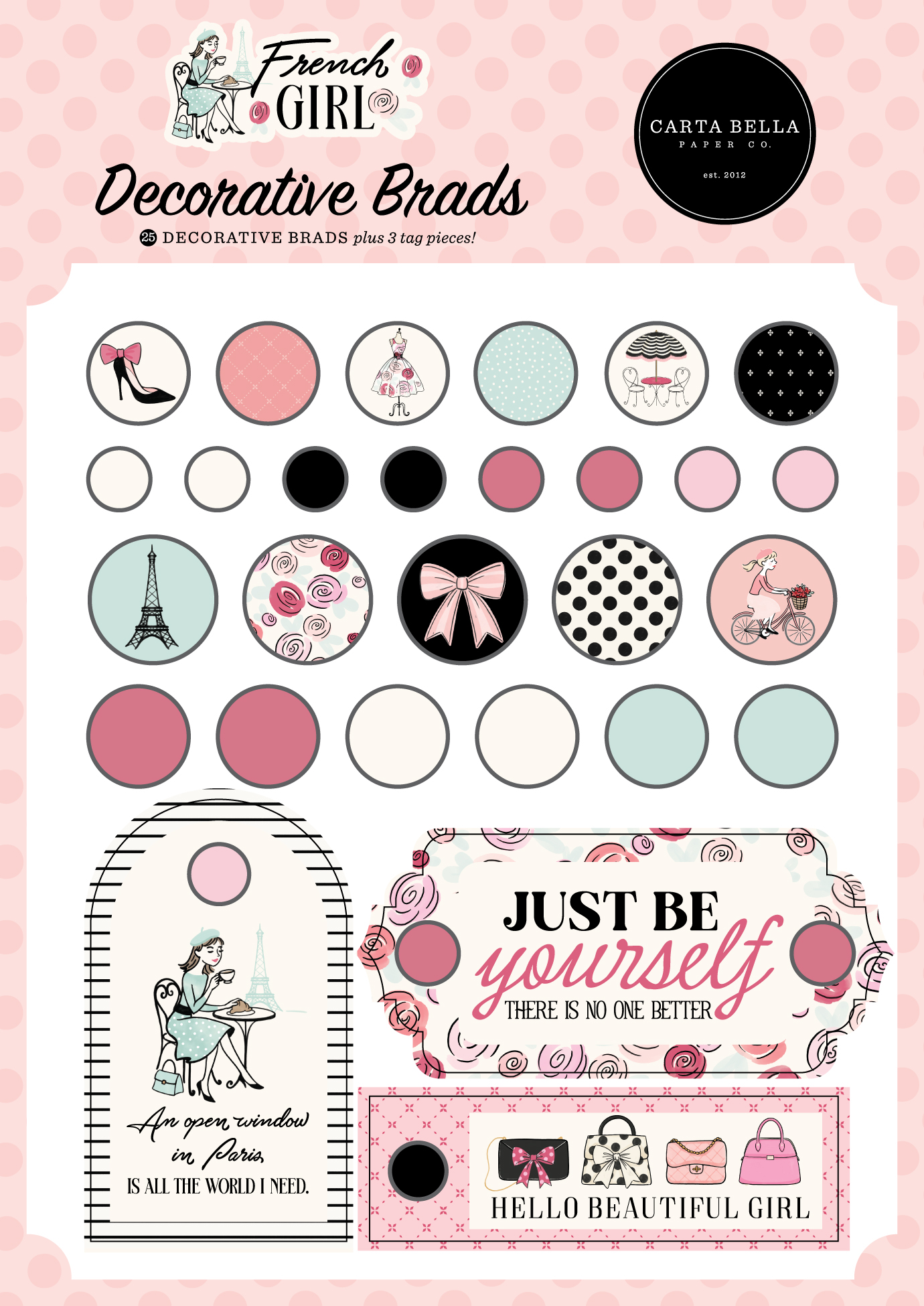 Carta Bella French Girl Decorative Brads