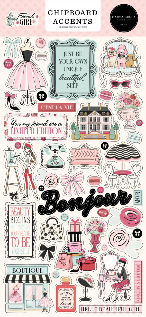 Carta Bella French Girl 6X13 Chipboard Accents Carta Bella French Girl 6X13 Chipboard Accents