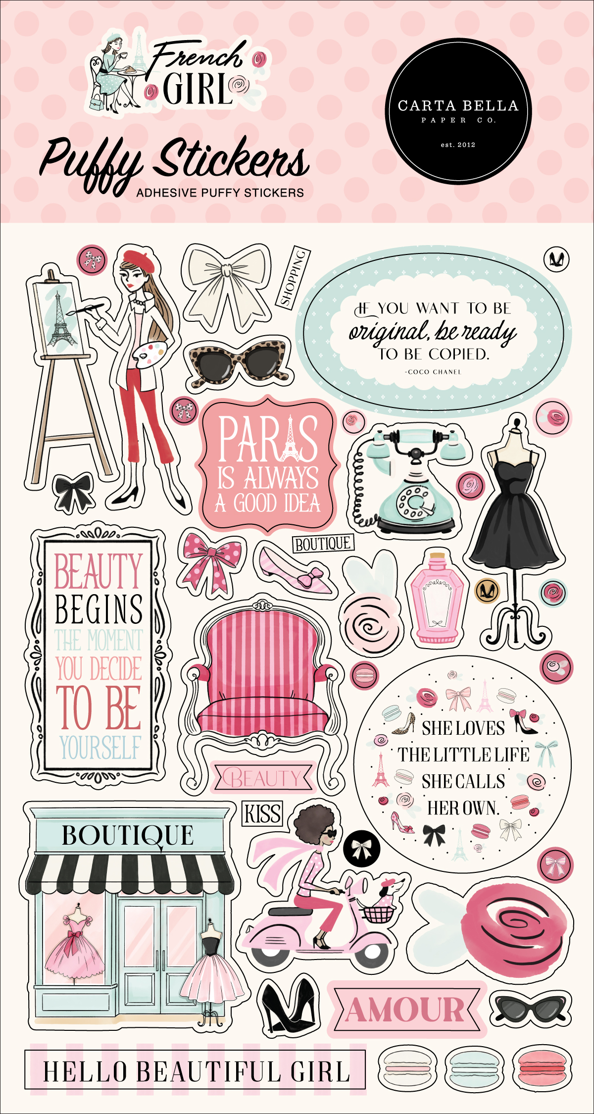 Carta Bella French Girl Puffy Stickers