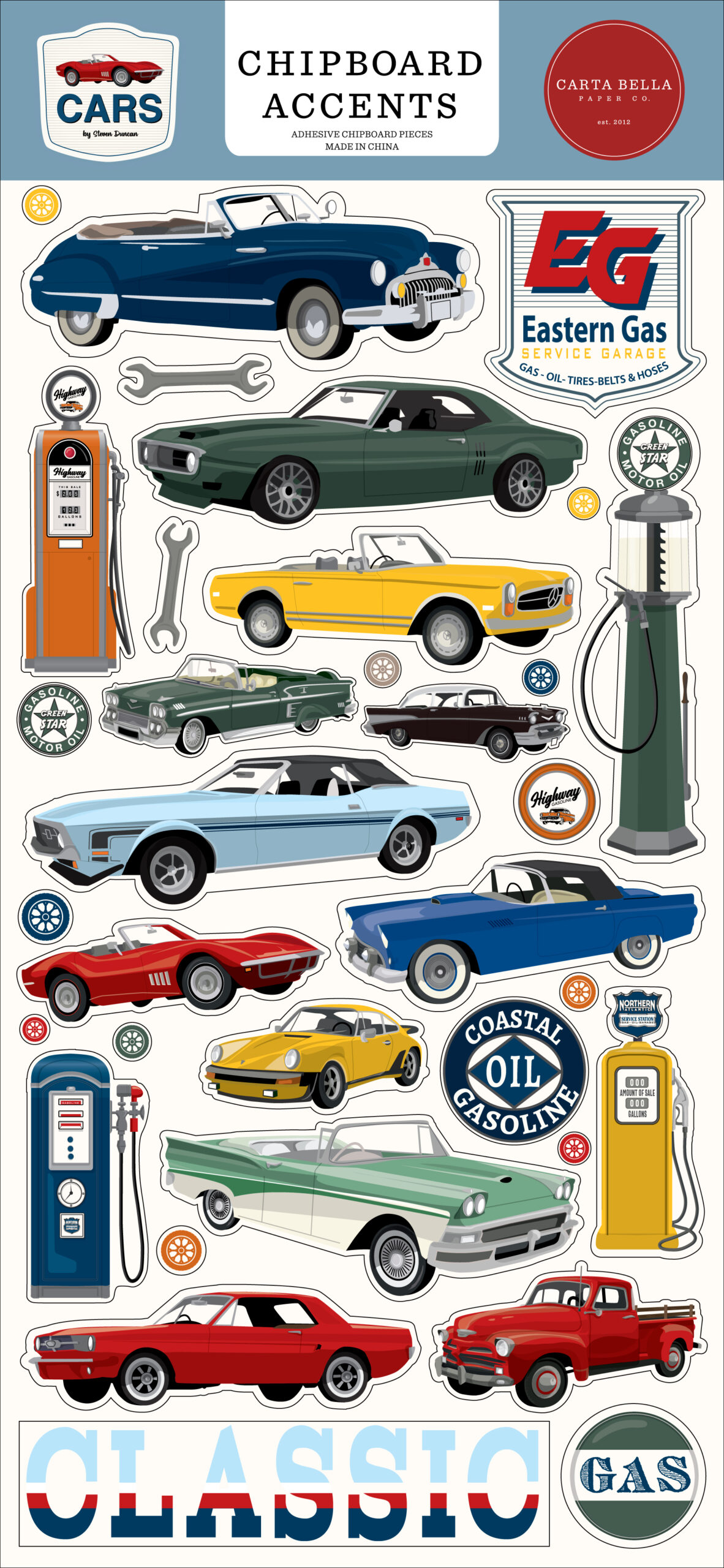 Carta Bella Cars 6X13 Chipboard Accents