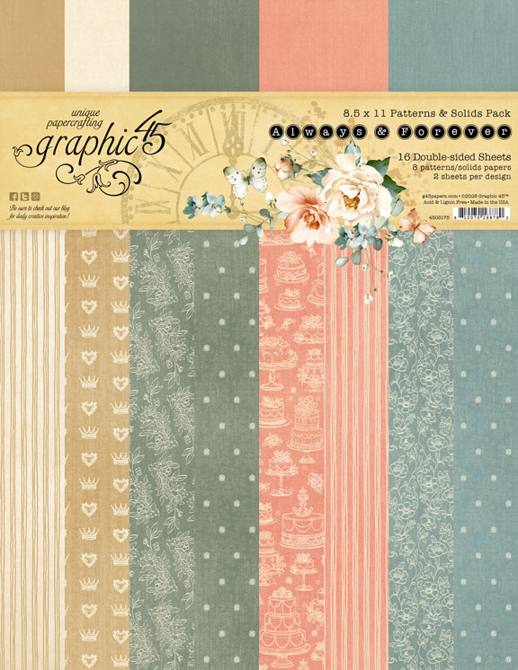Graphic 45 Always & Forever 8.5 X 11 Patterns & Solids Pack