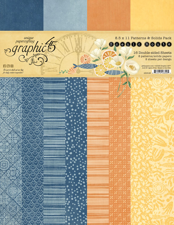 Graphic 45 Scenic Route 8.5 X 11 Patterns & Solids Pack