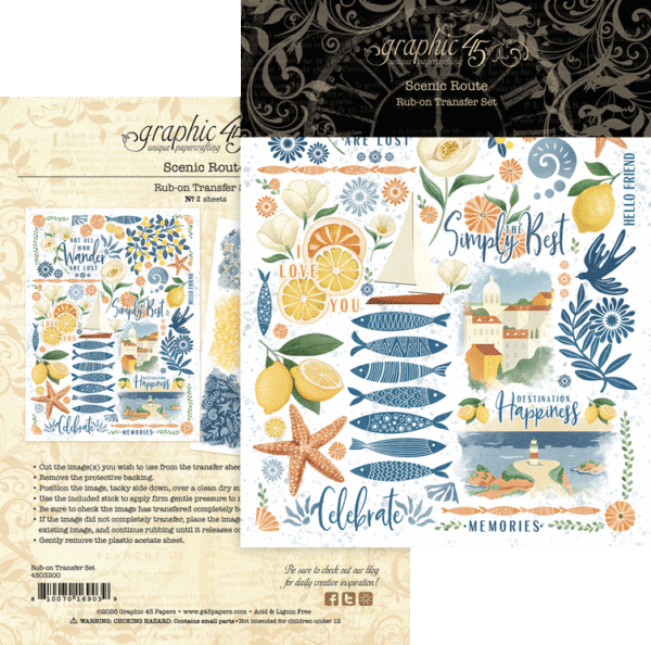 Graphic 45 Scenic Route Rub-on Transfers