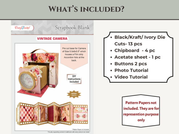 Craftreat Scrapbook Blank Precut Album Base - Vintage Camera - Black