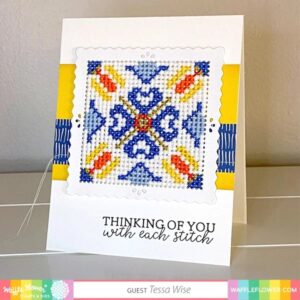 WAFFLE FLOWER STITCHABLE CARDS PERFORATED PINKING SQUARE