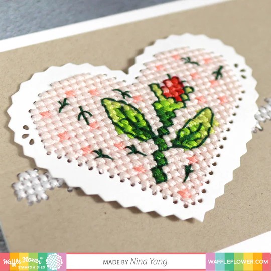 WAFFLE FLOWER DIE STITCHABLE PERFORATED PINKING HEART