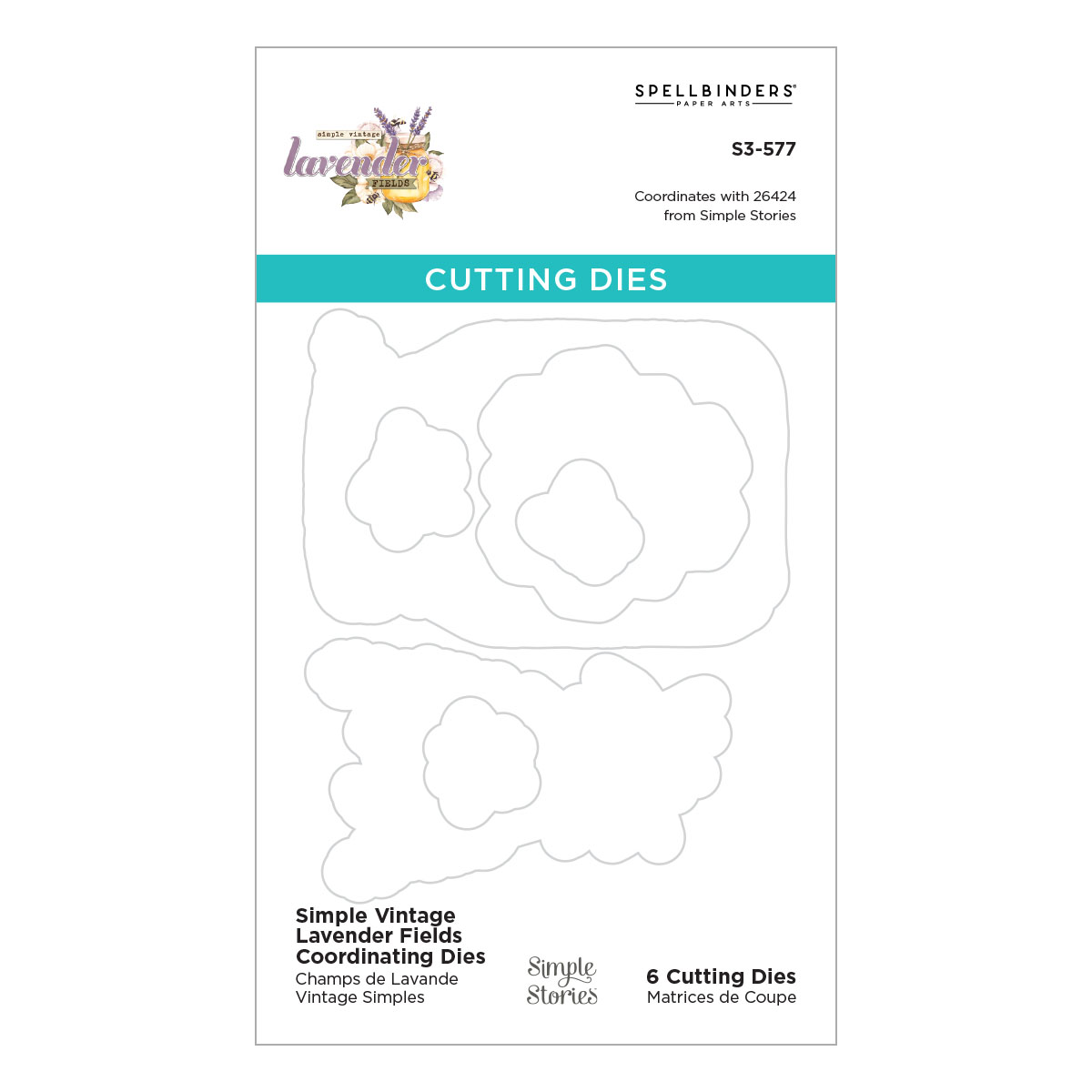 Spellbinders Simple Vintage Lavender Fields Etched Dies For Coordinating Stamp Set With Simple Stories