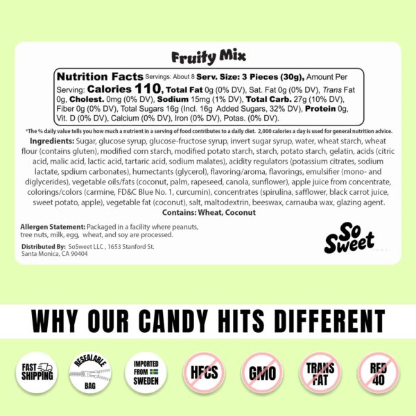 So Sweet Swedish Candy Fruity Mix (8 Oz)