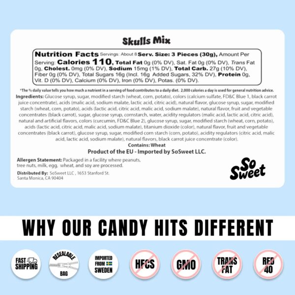 So Sweet Swedish Candy Skulls Mix (8 Oz)
