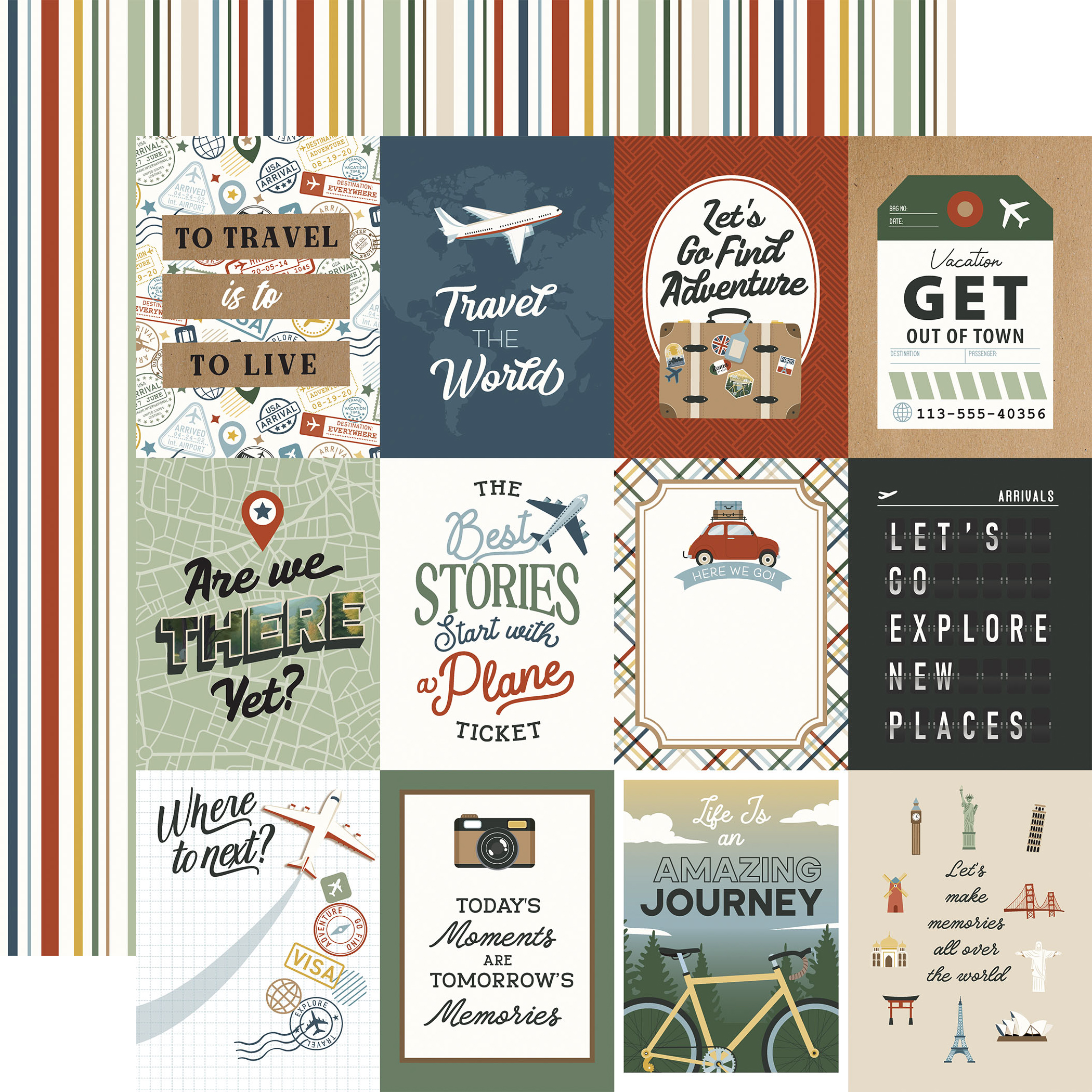 Echo Park It's Time Travel 12X12 3X4 Journaling Cards