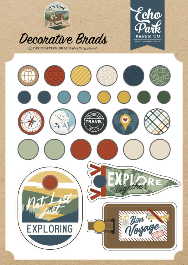Echo Park It’s Time To Travel Decorative Brads Echo Park It's Time To Travel Decorative Brads