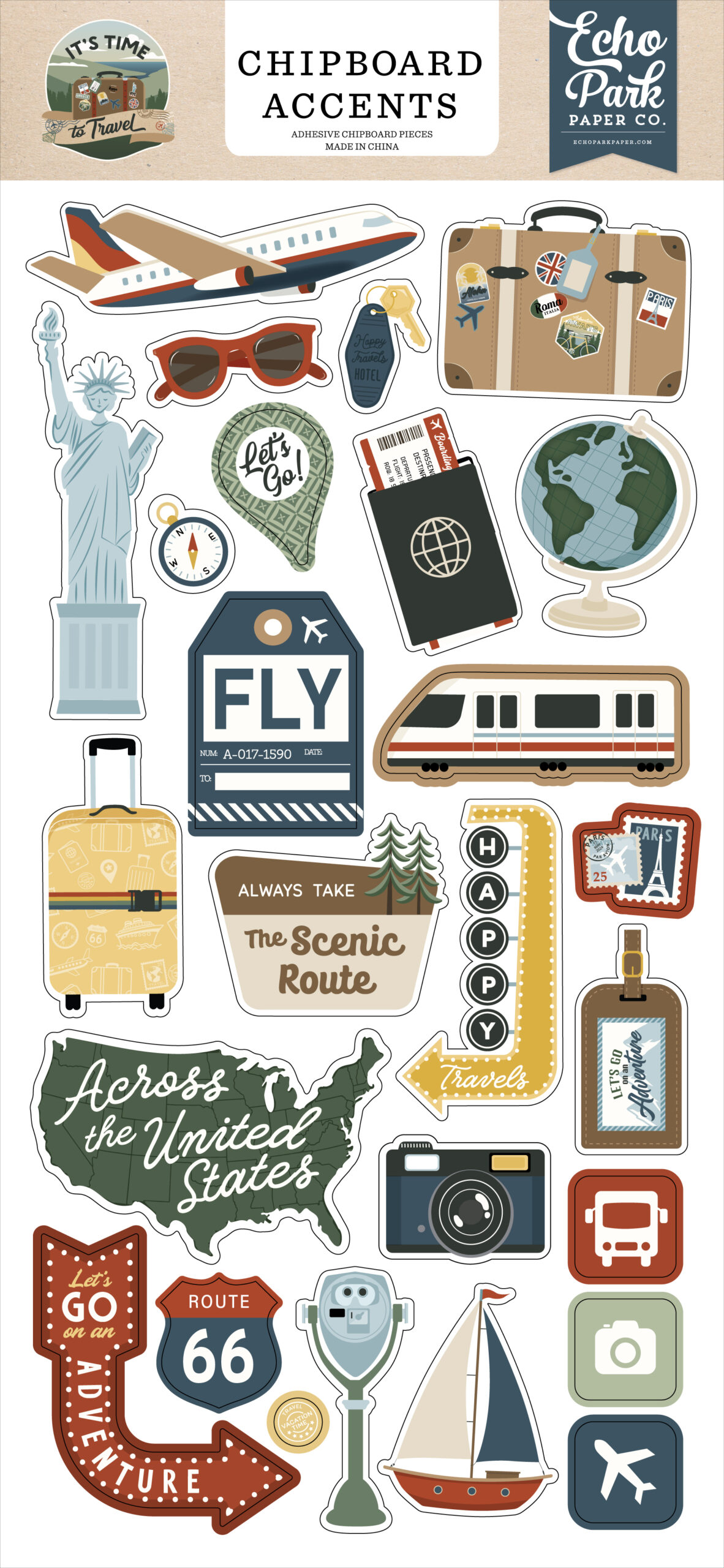 Echo Park It's Time To Travel 6X13 Chipboard Accents