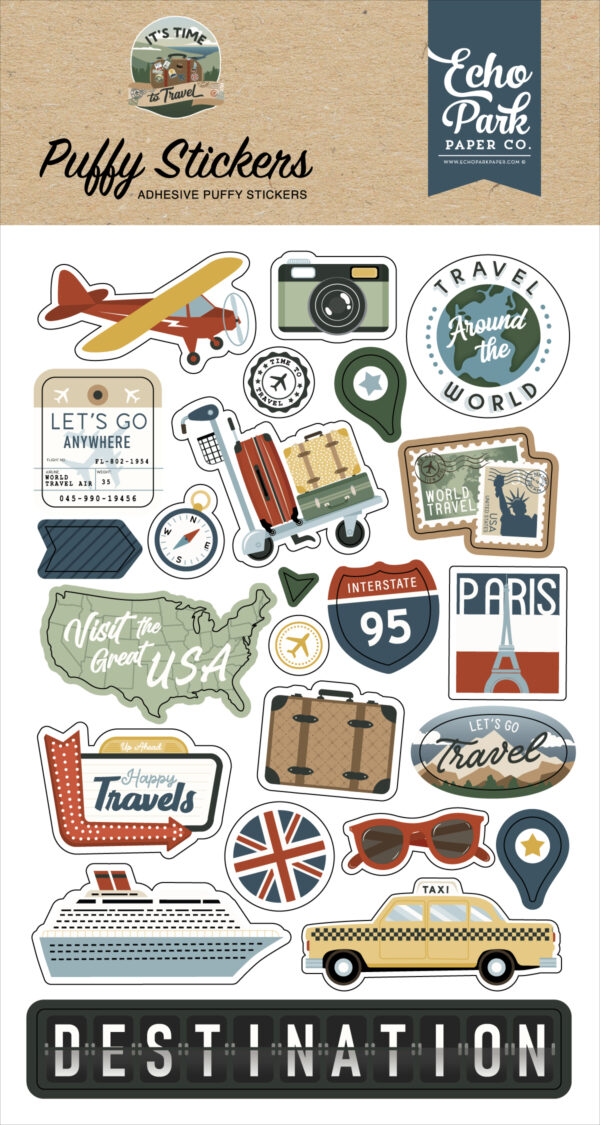 Echo Park It's Time To Travel Puffy Stickers