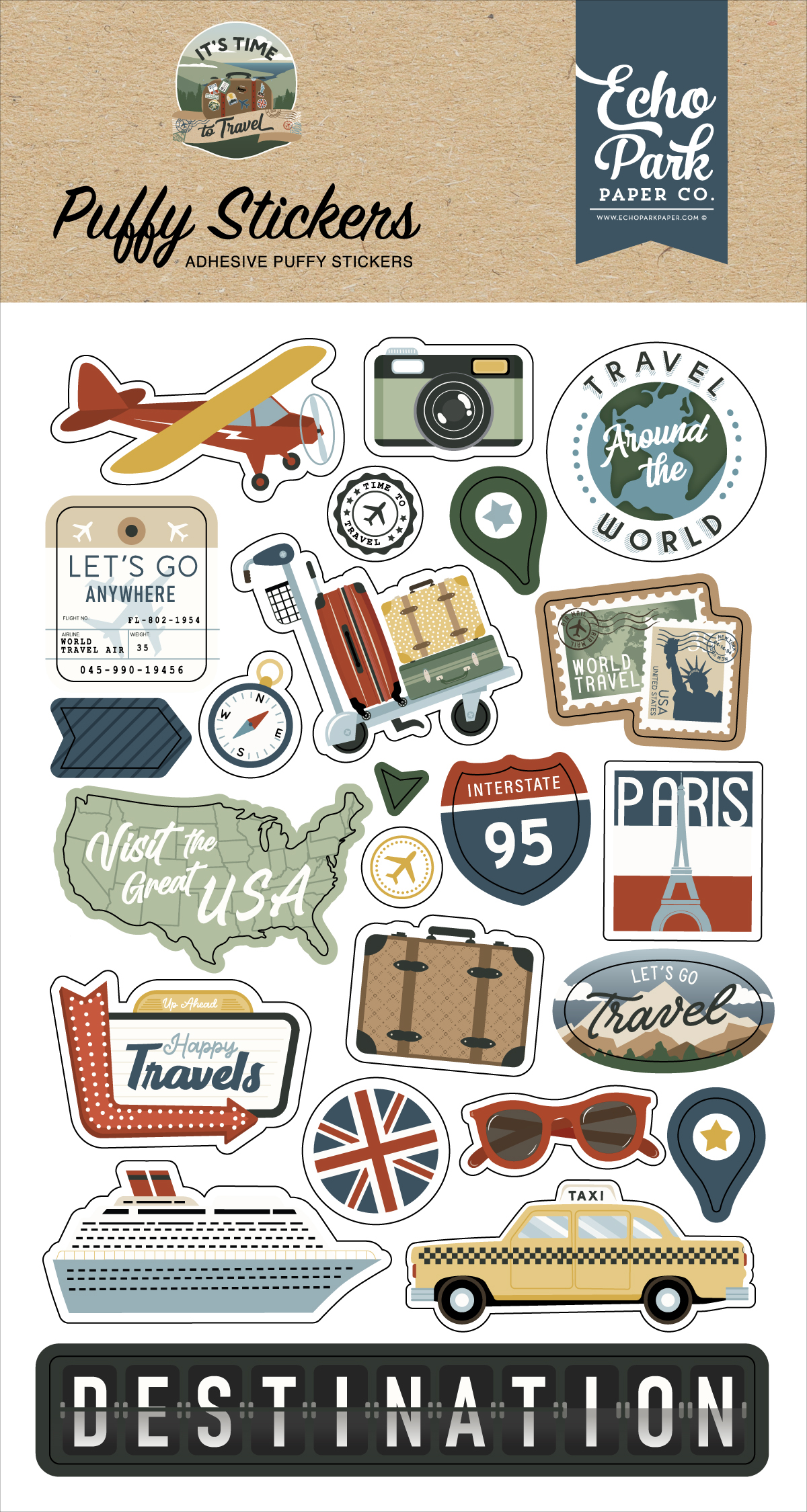 Echo Park It's Time To Travel Puffy Stickers