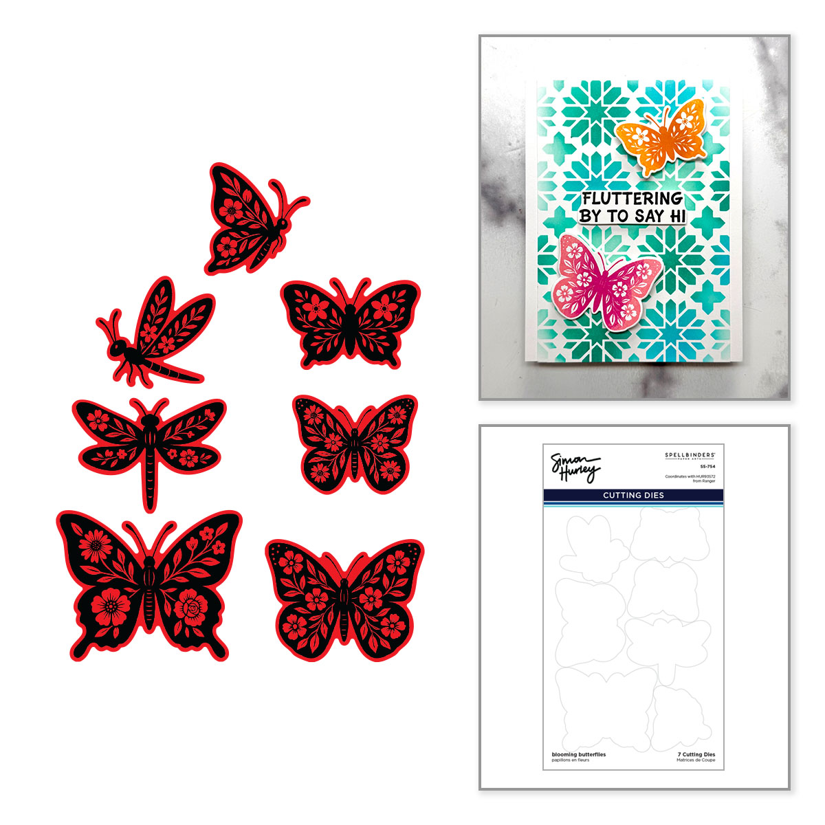 Spellbinders Blooming Butterflies Etched Dies For Coordinating Stamp Set By Simon Hurley