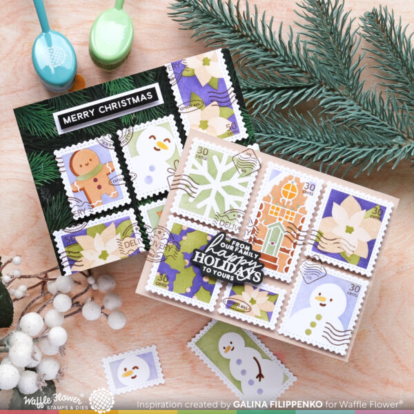 Waffle Flower Stencil Postage Collage Gingerbread