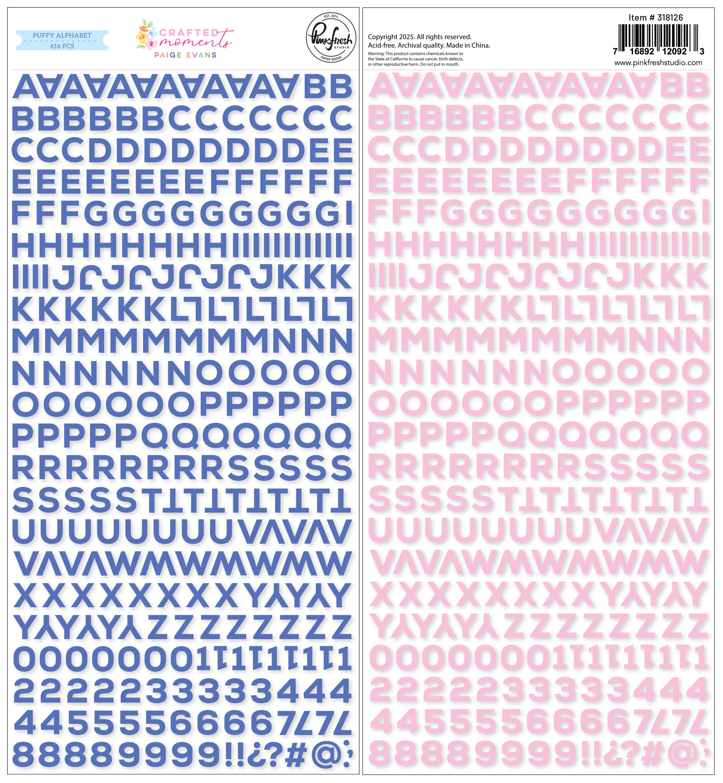 Pinkfresh Crafted Moments Mini Puffy Alpha Stickers