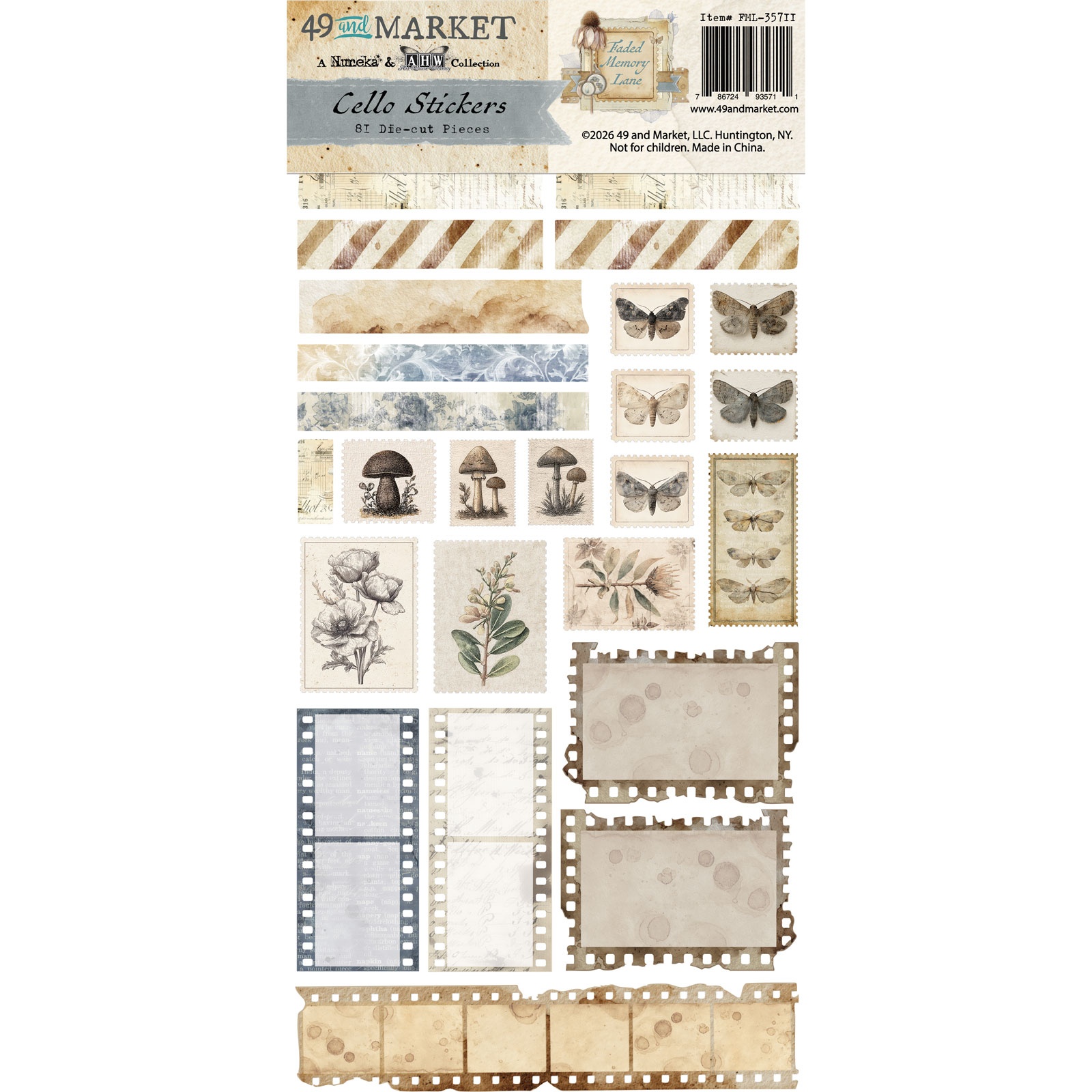 49 & Market Faded Memory Lane Cello Stickers