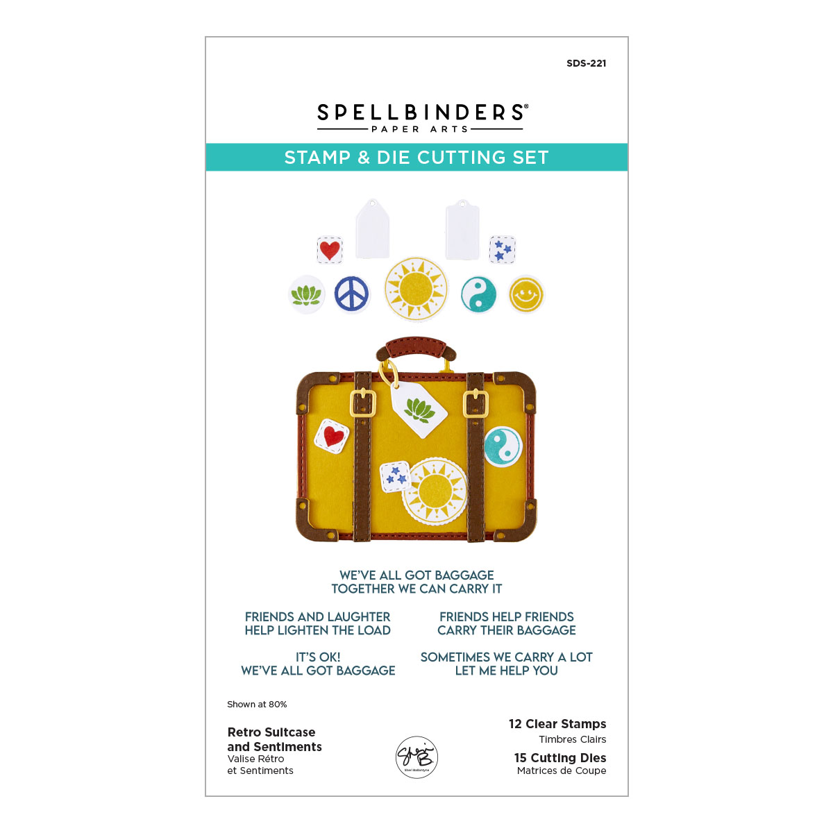 Spellbinders Retro Suitcase and Sentiments Stamp & Die Set By Sheri Ballantyne